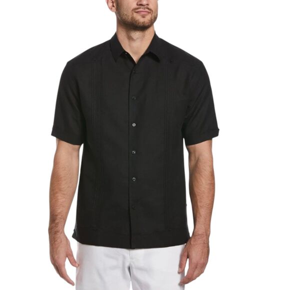 CUBAVERA Men's Linen Blend No Pocket Guayabera Shirt Size Large Black - Picture 1 of 16